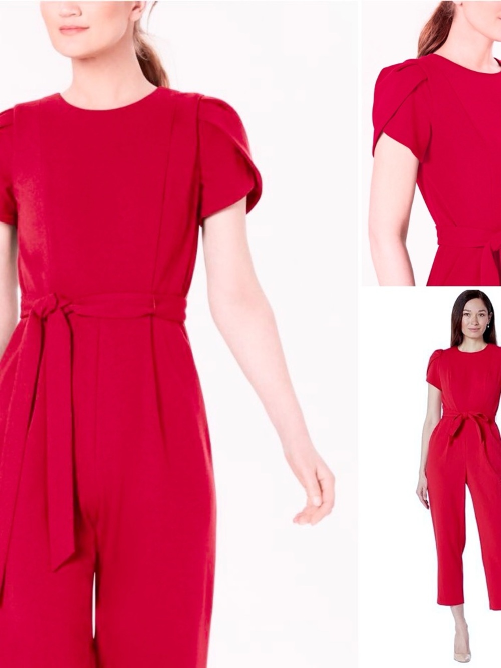 CALVIN KLEIN Jumpsuit Cropped Tulip Sleeve Belted Round Neck Pockets Back Zip - Picture 11 of 14